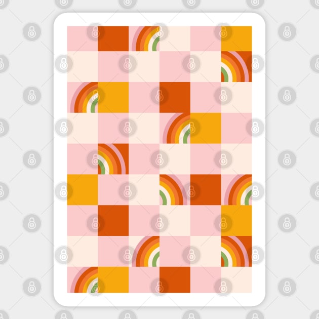 70s retro pattern with groovy trippy grid. Checkered background with rainbow. Sticker by CoCoArt-Ua